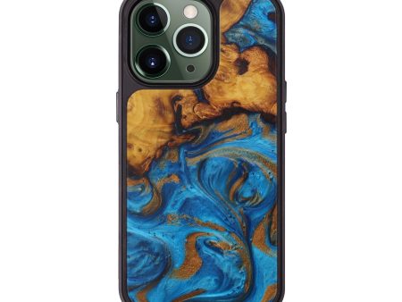 iPhone 13 Pro Wood+Resin Phone Case - Tobin (Teal & Gold, 593871) Discount