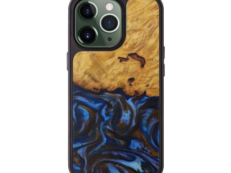 iPhone 13 Pro Wood+Resin Phone Case - Yihban (Teal & Gold, 593836) Online Hot Sale