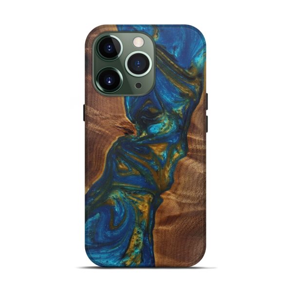 iPhone 13 Pro Wood+Resin Live Edge Phone Case - Wojciech (Teal & Gold, 592361) Online