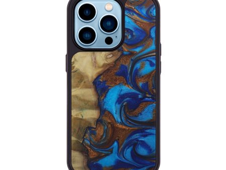 iPhone 14 Pro Wood+Resin Phone Case - Verda (Teal & Gold, 587542) For Cheap