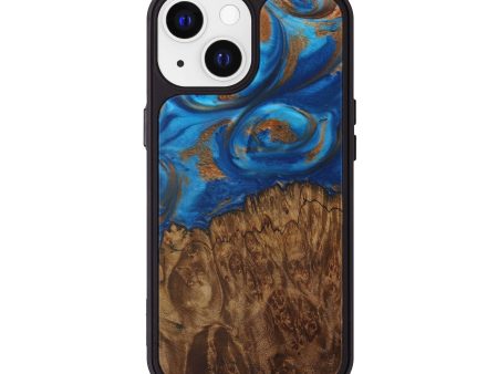 iPhone 13 Wood+Resin Phone Case - Caria (Teal & Gold, 590470) Sale