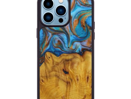 iPhone 14 Pro Max Wood+Resin Phone Case - Sampson (Teal & Gold, 594965) Online Sale