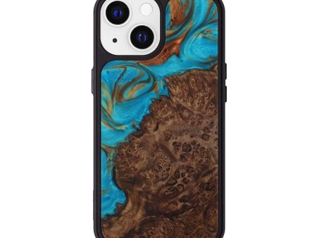 iPhone 13 Wood+Resin Phone Case - Dasya (Teal & Gold, 589547) on Sale