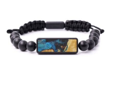 Bead Wood+Resin Bracelet - Alexandru (Teal & Gold, 588498) Online now