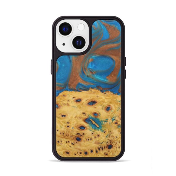 iPhone 13 Wood+Resin Phone Case - Ema (Teal & Gold, 588495) Online Sale