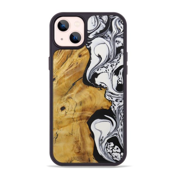 iPhone 14 Plus Wood+Resin Phone Case - Cecily (Black & White, 594030) For Cheap