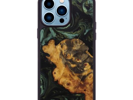 iPhone 14 Pro Max Wood+Resin Phone Case - Willis (Dark Green, 589984) For Sale