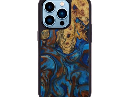 iPhone 14 Pro Wood+Resin Phone Case - Susa (Teal & Gold, 587466) Supply