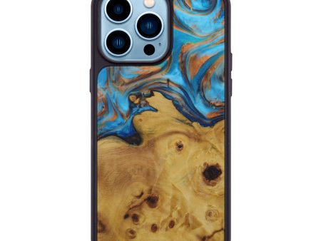 iPhone 14 Pro Max Wood+Resin Phone Case - Win (Teal & Gold, 587463) Discount