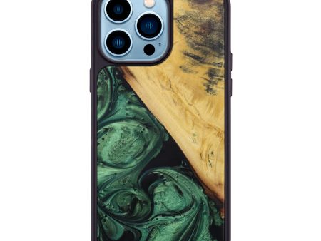 iPhone 14 Pro Max Wood+Resin Phone Case - Omer (Dark Green, 588996) Hot on Sale