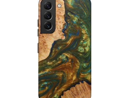 Galaxy S22 Wood+Resin Live Edge Phone Case - Sunil (Teal & Gold, 589814) For Sale