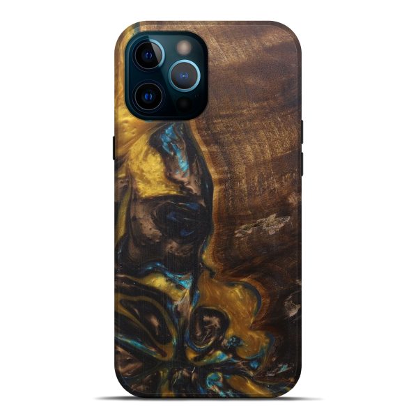 iPhone 12 Pro Max Wood+Resin Live Edge Phone Case - Kerrill (Teal & Gold, 594895) For Discount