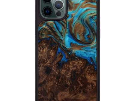 iPhone 12 Pro Max Wood+Resin Phone Case - Maliyah (Teal & Gold, 594942) Online