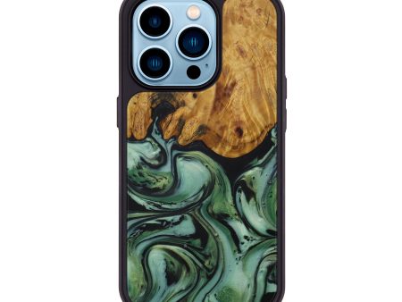 iPhone 14 Pro Wood+Resin Phone Case - Blanchie (Dark Green, 590562) Supply