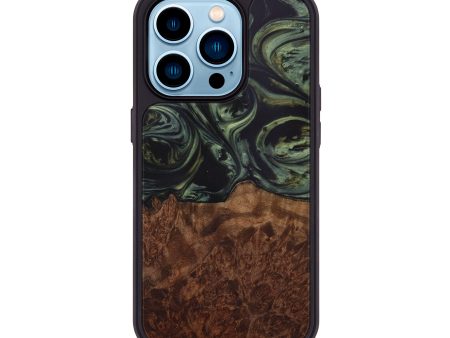 iPhone 14 Pro Wood+Resin Phone Case - Tonja (Dark Green, 587204) Cheap