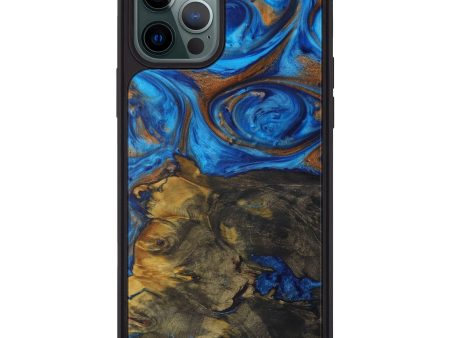 iPhone 12 Pro Max Wood+Resin Phone Case - Bene (Teal & Gold, 590793) For Sale