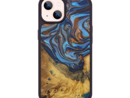 iPhone 14 Wood+Resin Phone Case - Becki (Teal & Gold, 588420) Hot on Sale