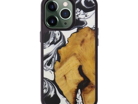 iPhone 13 Pro Wood+Resin Phone Case - Tempie (Black & White, 591046) Online Sale