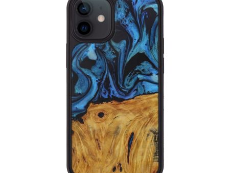 iPhone 12 mini Wood+Resin Phone Case - Carin (Dark Blue, 593232) Online now