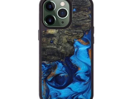 iPhone 13 Pro Wood+Resin Phone Case - Deborah (Teal & Gold, 590507) Sale