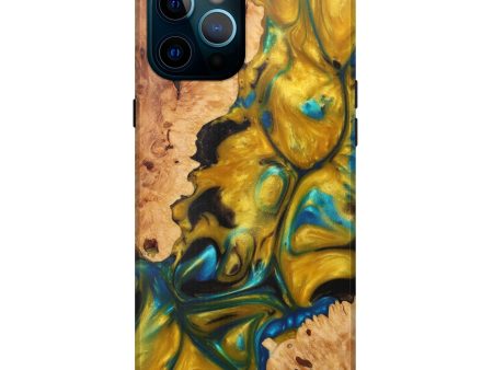 iPhone 12 Pro Max Wood+Resin Live Edge Phone Case - Motaz (Teal & Gold, 589809) on Sale