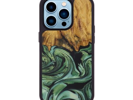 iPhone 14 Pro Wood+Resin Phone Case - Alidia (Dark Green, 590561) Supply