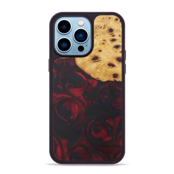 iPhone 14 Pro Max Wood+Resin Phone Case - Oran (Dark Red, 588354) Discount