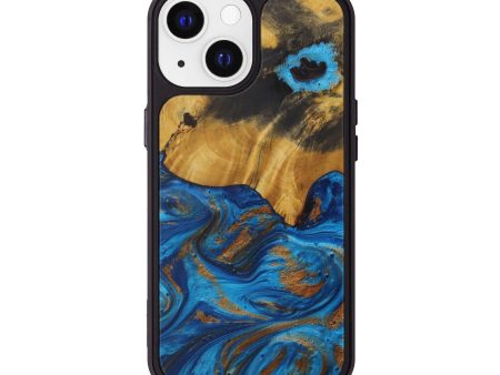 iPhone 13 Wood+Resin Phone Case - Eveline (Teal & Gold, 593890) on Sale