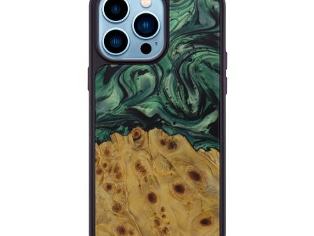 iPhone 14 Pro Max Wood+Resin Phone Case - Nettie (Dark Green, 587243) For Discount