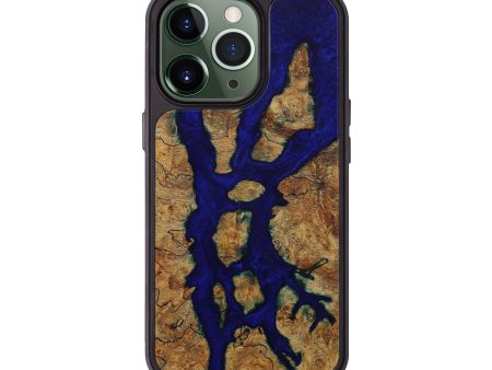 iPhone 13 Pro Wood+Resin Phone Case - Almina (Dark Blue, 587139) on Sale