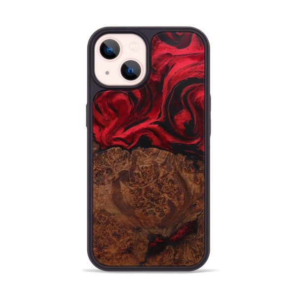 iPhone 14 Wood+Resin Phone Case - Olivette (Dark Red, 594660) Cheap