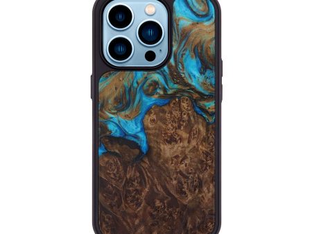 iPhone 14 Pro Wood+Resin Phone Case - Brenda (Teal & Gold, 594941) Fashion