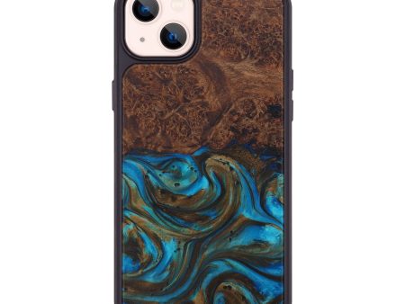 iPhone 14 Plus Wood+Resin Phone Case - Alice (Teal & Gold, 594967) Online Hot Sale