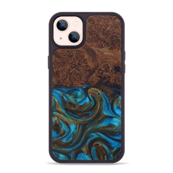 iPhone 14 Plus Wood+Resin Phone Case - Alice (Teal & Gold, 594967) Online Hot Sale