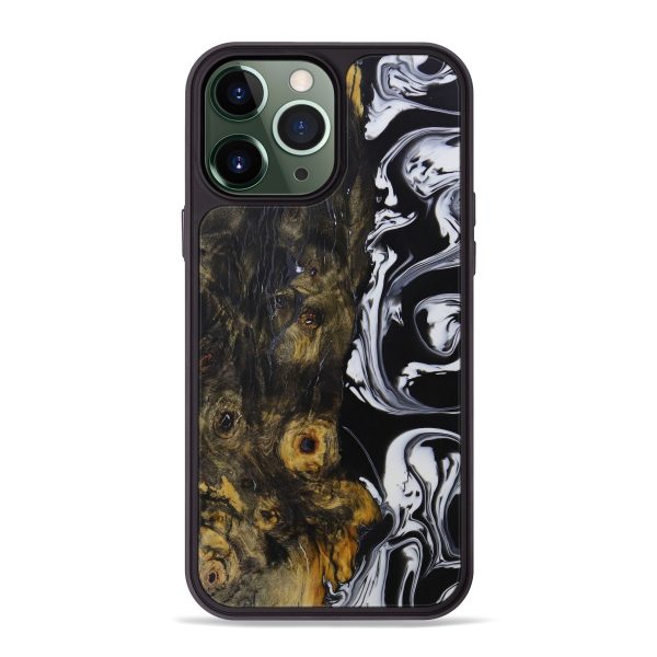 iPhone 13 Pro Max Wood+Resin Phone Case - Danniel (Black & White, 591061) For Cheap