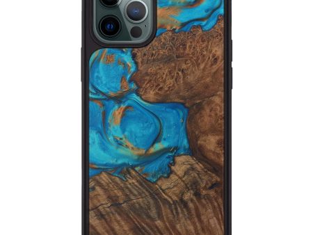 iPhone 12 Pro Max Wood+Resin Phone Case - Genvieve (Teal & Gold, 589483) Online now