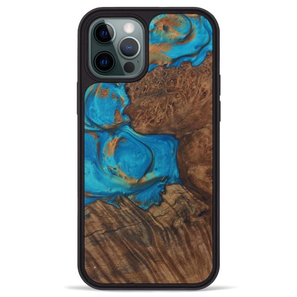 iPhone 12 Pro Max Wood+Resin Phone Case - Genvieve (Teal & Gold, 589483) Online now