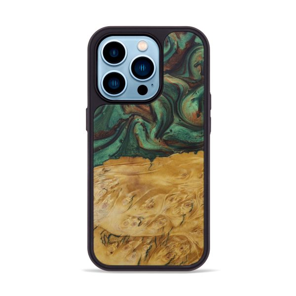 iPhone 14 Pro Wood+Resin Phone Case - Altie (Dark Green, 590965) For Cheap