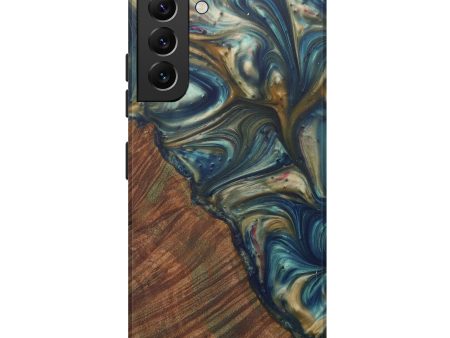 Galaxy S22 Plus Wood+Resin Live Edge Phone Case - Fayth (Teal & Gold, 588652) Cheap