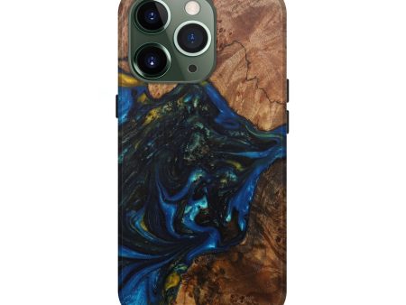 iPhone 13 Pro Wood+Resin Live Edge Phone Case - Costanza (Teal & Gold, 590671) Online