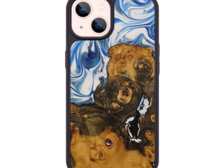 iPhone 14 Wood+Resin Phone Case - Sisely (Light Blue, 587578) For Sale