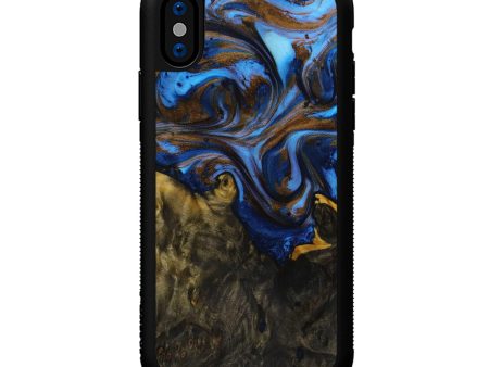 iPhone Xs Wood+Resin Phone Case - Lyndon (Teal & Gold, 594986) Online now