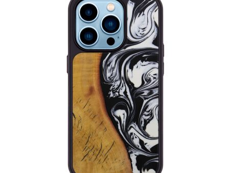 iPhone 14 Pro Wood+Resin Phone Case - Tinie (Black & White, 591330) For Discount