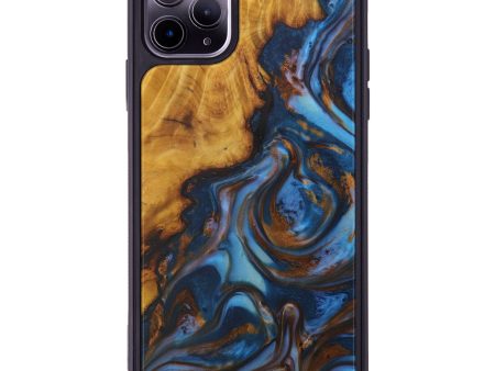 iPhone 11 Pro Max Wood+Resin Phone Case - Cammi (Teal & Gold, 590839) Sale