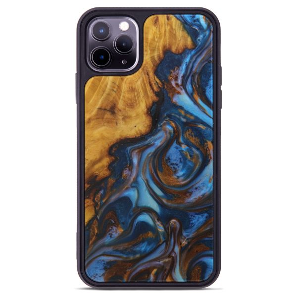 iPhone 11 Pro Max Wood+Resin Phone Case - Cammi (Teal & Gold, 590839) Sale