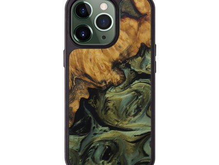 iPhone 13 Pro Wood+Resin Phone Case - Teriann (Dark Green, 590996) For Sale