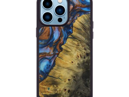 iPhone 14 Pro Max Wood+Resin Phone Case - Perla (Teal & Gold, 590765) Online Sale