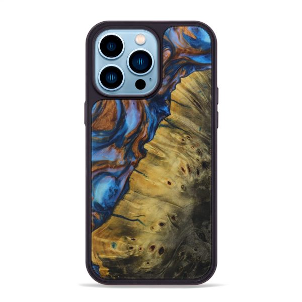 iPhone 14 Pro Max Wood+Resin Phone Case - Perla (Teal & Gold, 590765) Online Sale