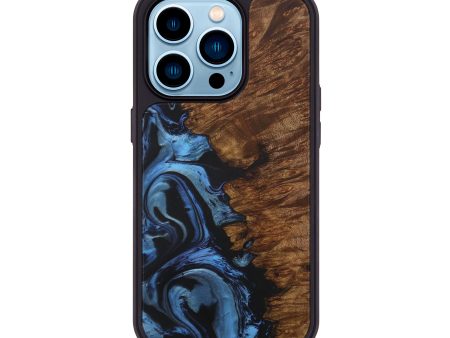 iPhone 14 Pro Wood+Resin Phone Case - Takisha (Dark Blue, 588209) For Sale