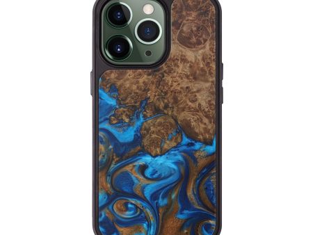 iPhone 13 Pro Wood+Resin Phone Case - Peter (Teal & Gold, 588489) Online now